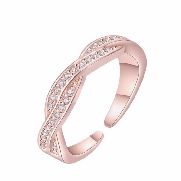 Bedazzled Braid Adjustable Bangle Ring Rose Gold With Clear Stones for Women - Picture 1 of 6